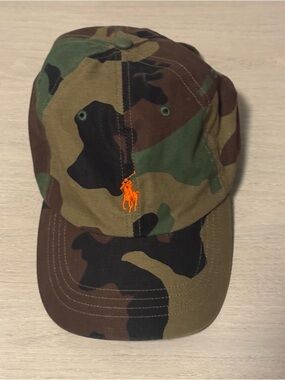 Ralph Lauren Camo Baseball Cap with Orange Pony